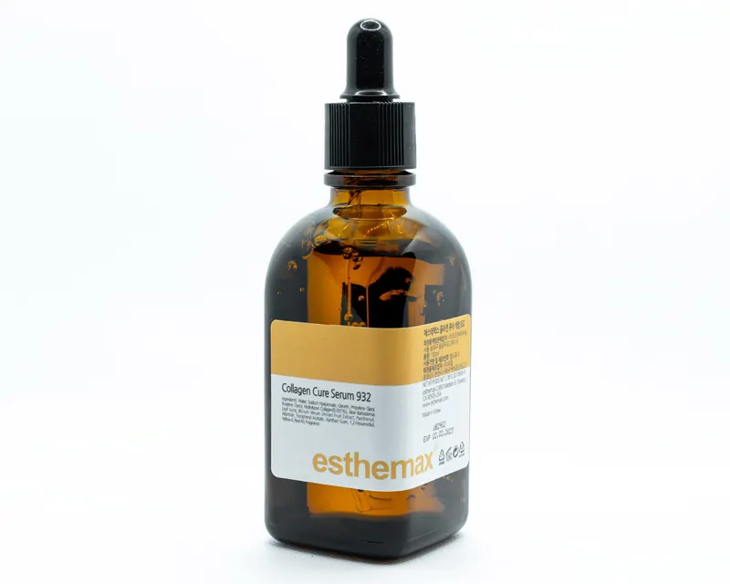 Bottle of esthemax® serum with dropper on a white background